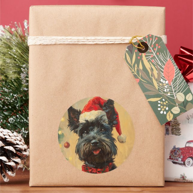 Sticker Rond Noël écossais Terrier (vacances)