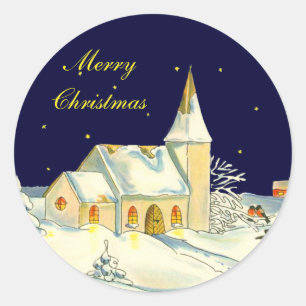 Sticker Rond Noël église hiver