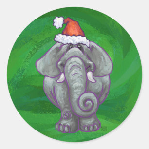 Sticker Rond Noël Eléphant Sur Vert