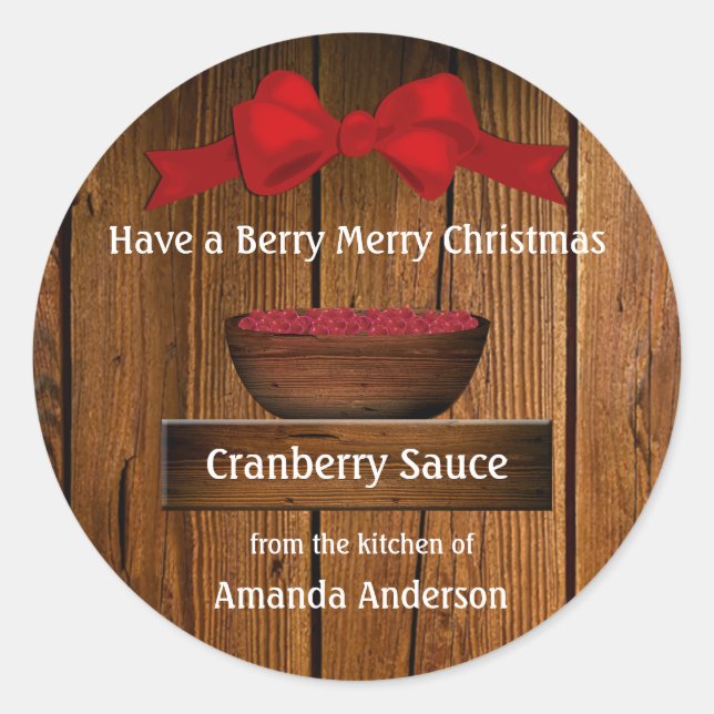 Sticker Rond Noël en bois rustique Cranberry (Devant)