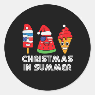 Sticker Rond Noël en été Fête du Père Noël Plage été