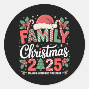 Sticker Rond Noël en famille 2025 tenue de Noël assortie pour l
