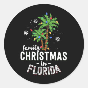 Sticker Rond Noël en famille en Floride Palmiers Xmas Plage