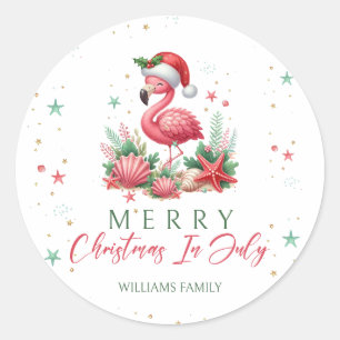 Sticker Rond Noël en Flamant rose juillet