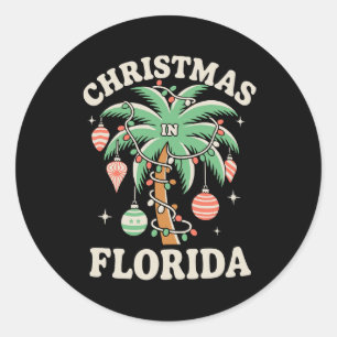 Sticker Rond Noël en Floride Palmier Guirlandes de Noël Hiver