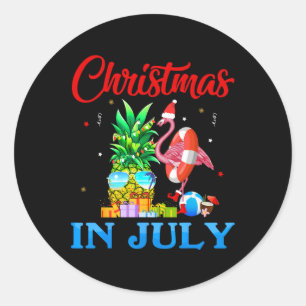 Sticker Rond Noël en Juillet Ananas Arbre de Noël Flamant Rose
