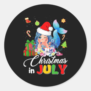 Sticker Rond Noël En Juillet Anime Mermaid Santa Hat Sum