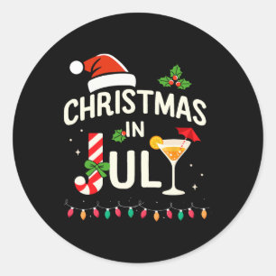 Sticker Rond Noël en juillet avec canne de bonbon pour la plage