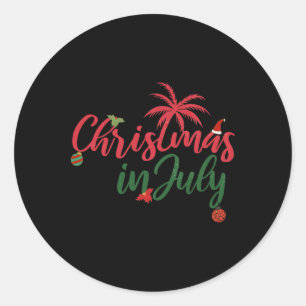 Sticker Rond Noël en juillet avec des palmiers et des ornements