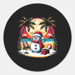 Sticker Rond Noël en juillet Bonhomme de neige sur un palmier T