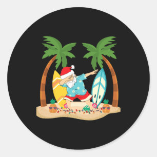 Sticker Rond Noël en juillet Dabbing Santa Plage Tropicale Sur