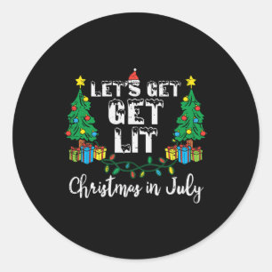 Sticker Rond Noël en juillet, devenons fous, drôle de Noël pour