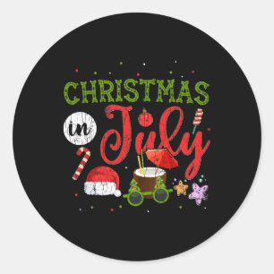 Sticker Rond Noël en Juillet Drôle de Cadeaux Santa Été Graphiq
