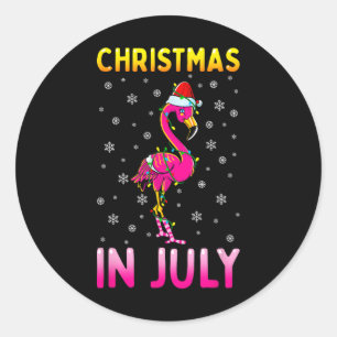 Sticker Rond Noël en juillet Flamant Rose Drôle de Xmas Hommes