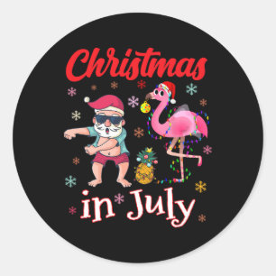 Sticker Rond Noël en juillet Flamant rose drôle Vacances d'été
