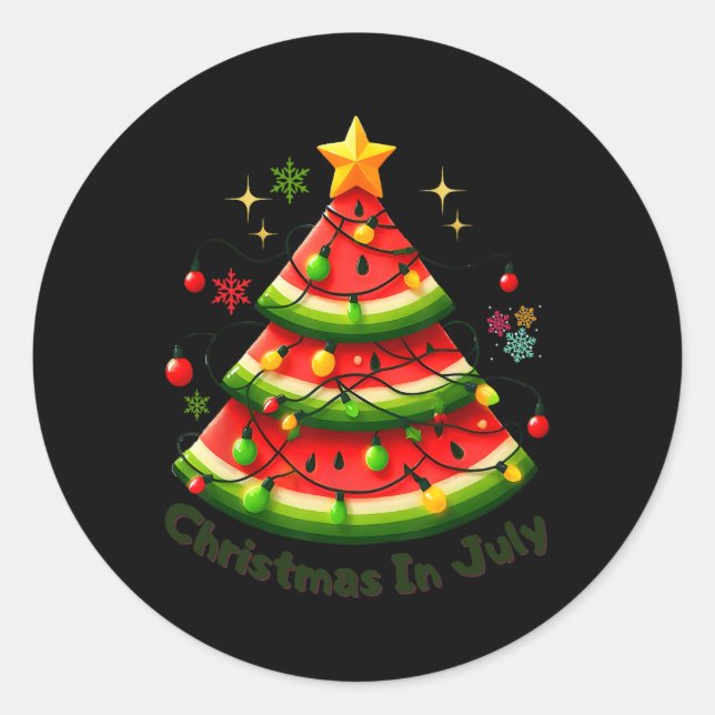 Sticker Rond Noël en juillet Funny pastèque Noël été (Devant)