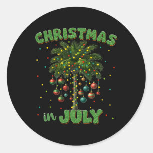 Sticker Rond Noël En Juillet Palmier Hawaï Plage Été Vacances T