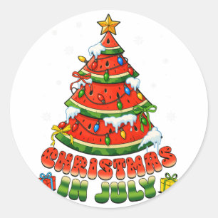 Sticker Rond Noël en juillet Pastèque Arbre de Noël d'été Homme