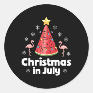Sticker Rond Noël En Juillet Pastèque Arbre Drôle Flamant rose