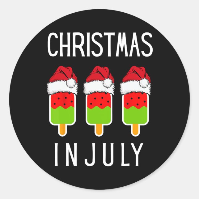 Sticker Rond Noël en juillet Pastèque Glace Drôle de Noël Je (Devant)