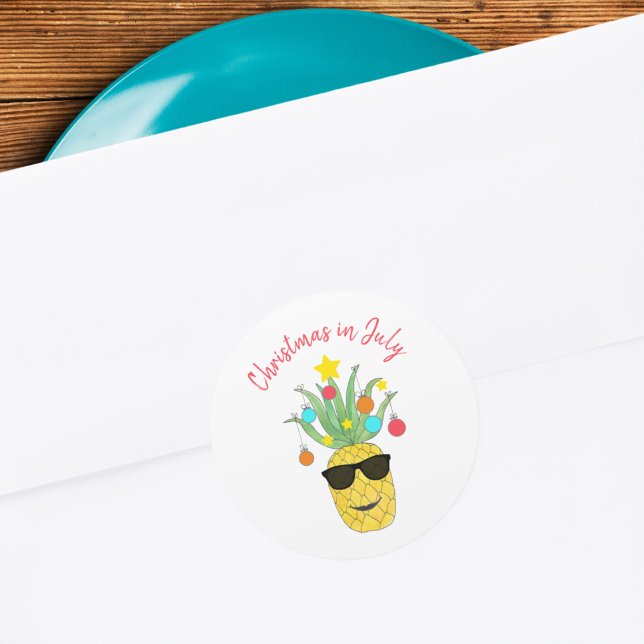 Sticker Rond Noël en juillet Pineappy Vacances tropicales (Créateur téléchargé)