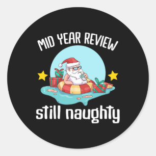 Sticker Rond Noël en juillet Santa Claus d'été Plage Hawaii