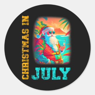 Sticker Rond Noël en juillet Santa Plage Été Été