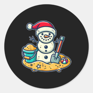Sticker Rond Noël En Juillet Snowman Santa Hat Shovel Xm