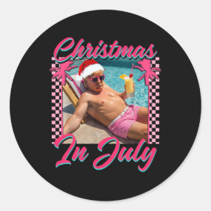 Sticker Rond Noël en juillet Trump drôle de Santa chillin Hawaï
