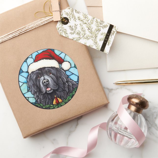 Sticker Rond Noël en vitrail de Terre-Neuve (Cadeaux)