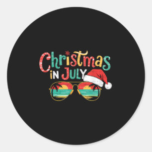 Sticker Rond Noël ensoleillé En Juillet Été Noël Plage Vacati