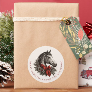 Sticker Rond Noël équestre Cheval Festif Vintage Fêtes