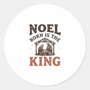 Sticker Rond Noël est né, le roi vintage noël de la nativité