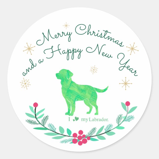 Sticker Rond Noël et Nouvel An Labrador Pastel (Devant)