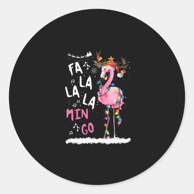 Sticker Rond Noël - Fa-La-La-Mingo Flamant rose avec Noël (Devant)