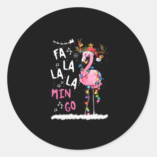 Sticker Rond Noël - Fa-La-La-Mingo Flamant rose avec Noël (Devant)