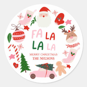 Sticker Rond Noël Fa La La Rouge et Vert