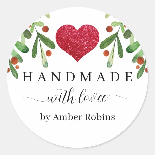 Sticker Rond Noël fait main avec amour (Devant)