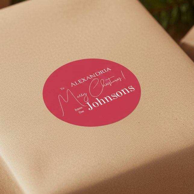 Sticker Rond Noël Famille Rouge personnalisée (Créateur téléchargé)