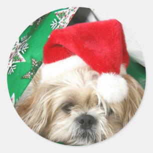 Sticker Rond Noël fatigué Shih Tzu