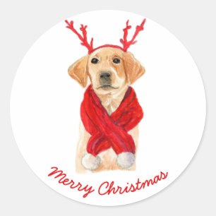 Sticker Rond Noël festif mignon Labrador Chiot
