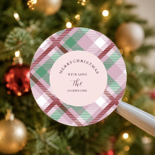 Sticker Rond Noël festif pastel à carreaux