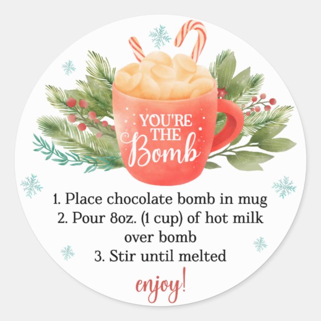 Sticker Rond Noël Fête de la bombe à chocolat chaud (Devant)