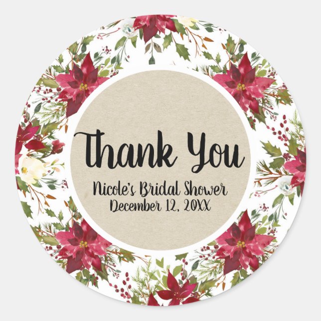 Sticker Rond Noël Fête Poinsettia Fleur hiver Floral (Devant)