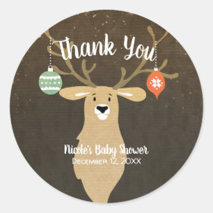 Sticker Rond Noël Fêtes Rustique Baby shower de cerfs Favoriser