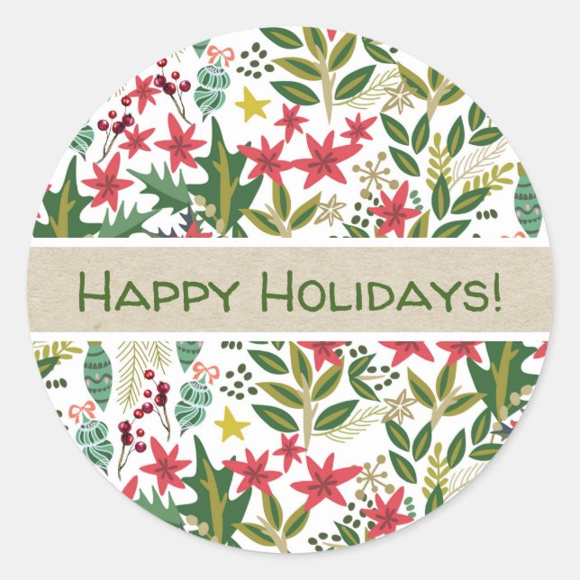 Sticker Rond Noël Fêtes Whimsical Floral Berries Favoriser (Devant)
