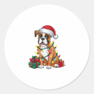 Sticker Rond Noël Feu d'éclairage Santa Hat Boxer Chien Noël