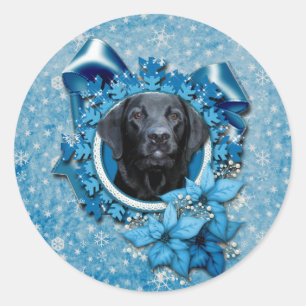 Sticker Rond Noël - flocon de neige bleu - Labrador - mesure