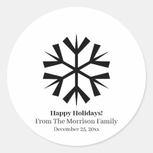 Sticker Rond Noël flocon de neige noir blanc nom personnalisé
