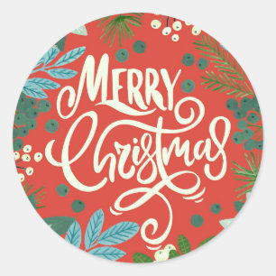 Sticker Rond Noël floral rouge